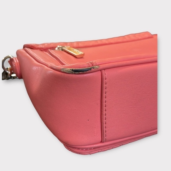 Versace Jeans Pink Leather Shoulder Bag Quilted Front Silver Locking Clasp Purse - Picture 6 of 15